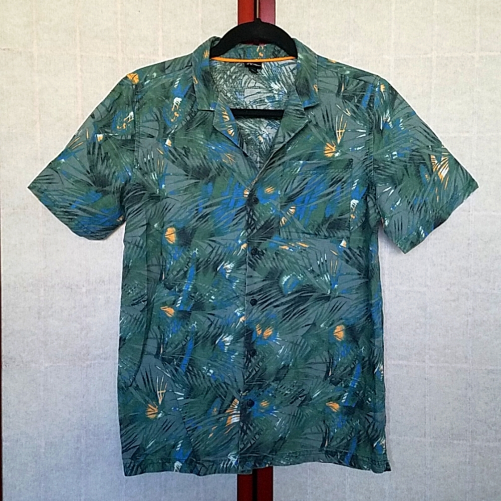 🎉HP🎉Art Class Blue/green Hawaiian short-sleeved buttondown shirt Kid's size XL